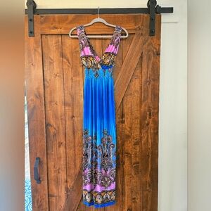 Maxi Dress Blue And Pink Size S/M Stretchy Material